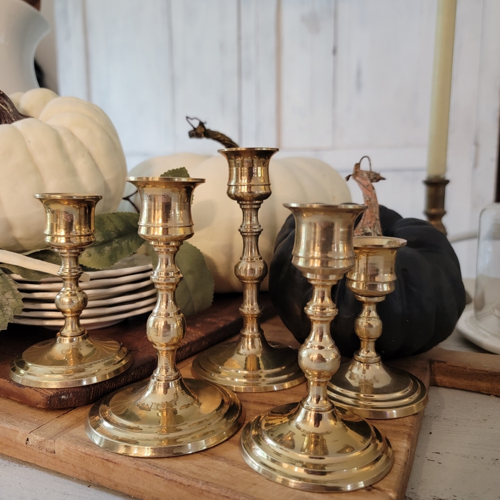 Vintage Brass Candlesticks Set Of 5